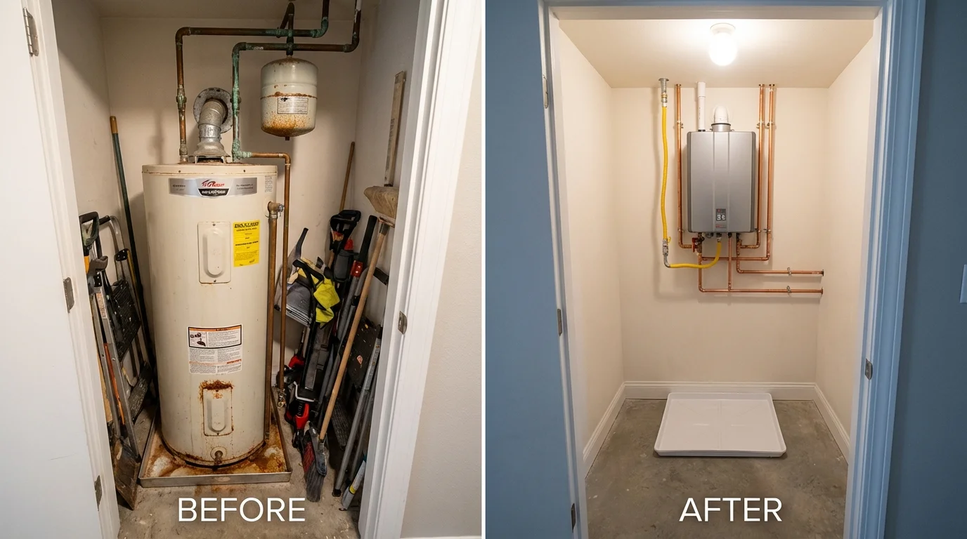 Tank water heater versus wall-mounted tankless unit comparison for Wellington, UT homeowners