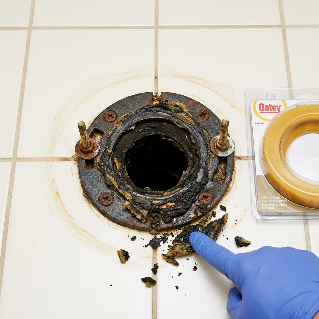 Failed wax ring showing water seepage at the base of a toilet in a Wellington, UT home