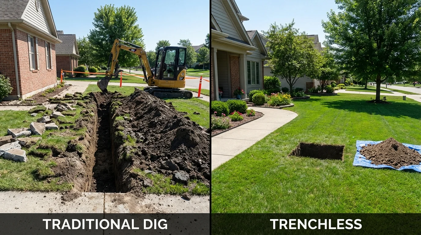 Trenchless sewer repair with minimal yard damage versus traditional excavation in Wellington, UT